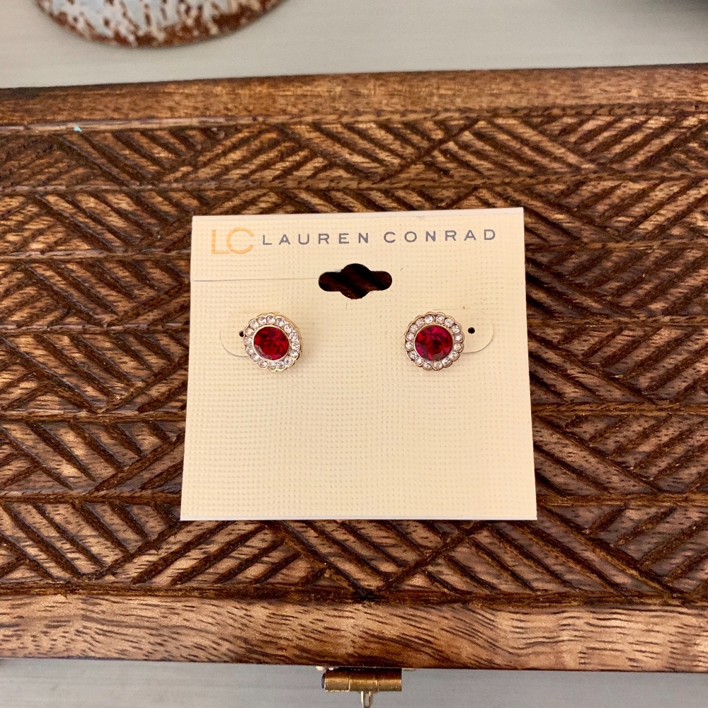 LC Lauren Conrad Red Stone and Gold Earrings